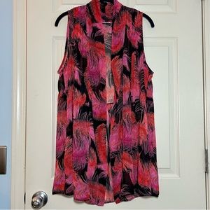 Susan Graver Sleeveless Cardigan Chiffon Fabric Feather Design Sz M EUC